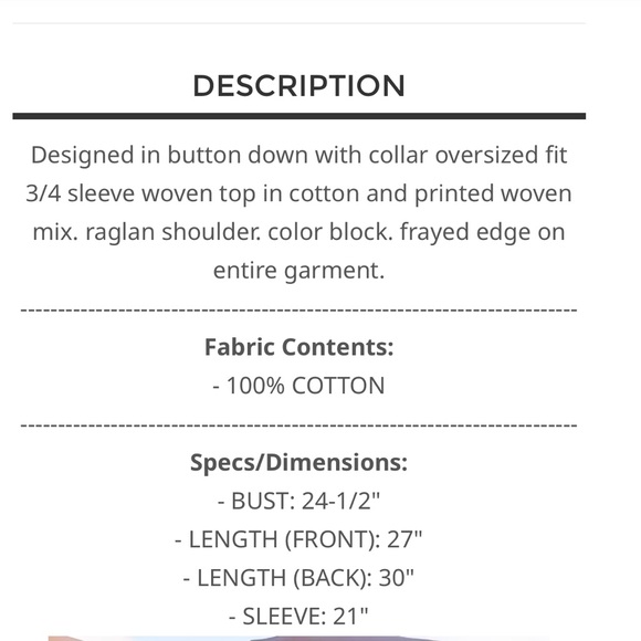 POL. 🩷 Oversized Raglan Sleeve Print Woven Button up Top. - Picture 6 of 6